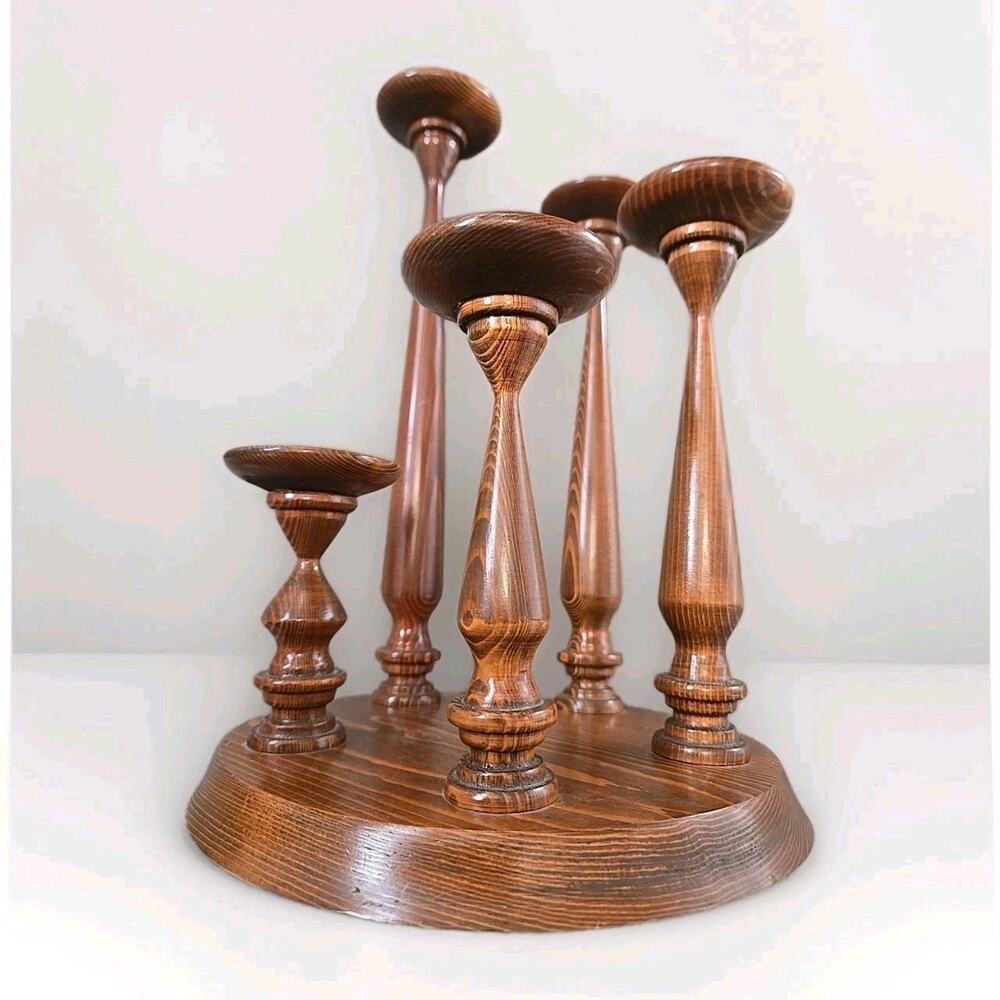 Vintage Wooden 5 Tier Candle Holder Candelabra Turned Spindle 12" Tall